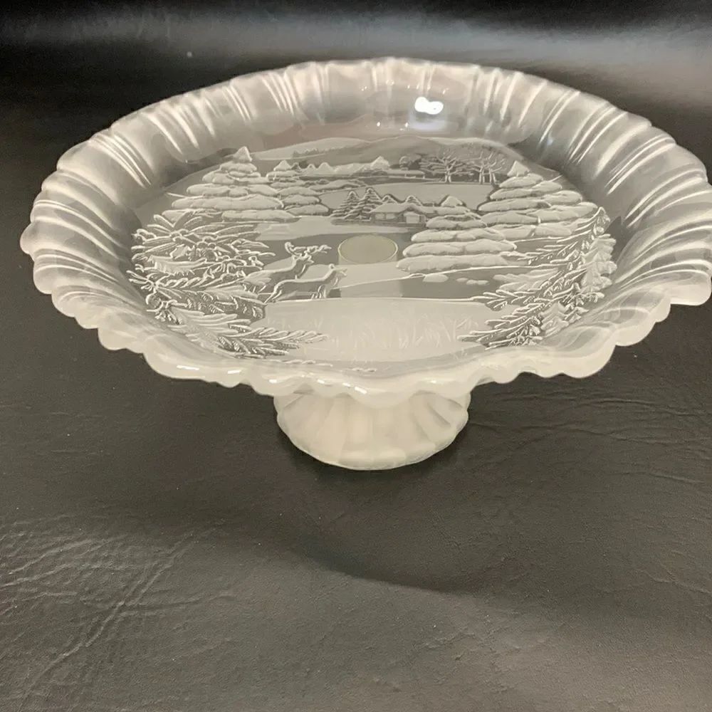 Winter Dreams Snow Reindeer Christmas Pine Bon Bon Footed Serving Tray Platter